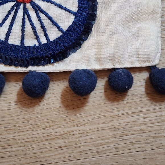 Pier 1 Beaded Embroidered Table Runner Patriotic Red White Blue VTG 13.5" x 71" - Picture 7 of 12